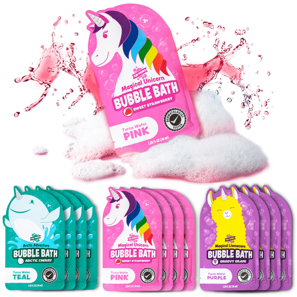 Tub Works Magical Kids Bubble Bath  Variety 12 Pack | Creates Colorful Bath Water & Tons of Foam Bath Bubbles | Nontoxic | Character-Themed Bubble Bat