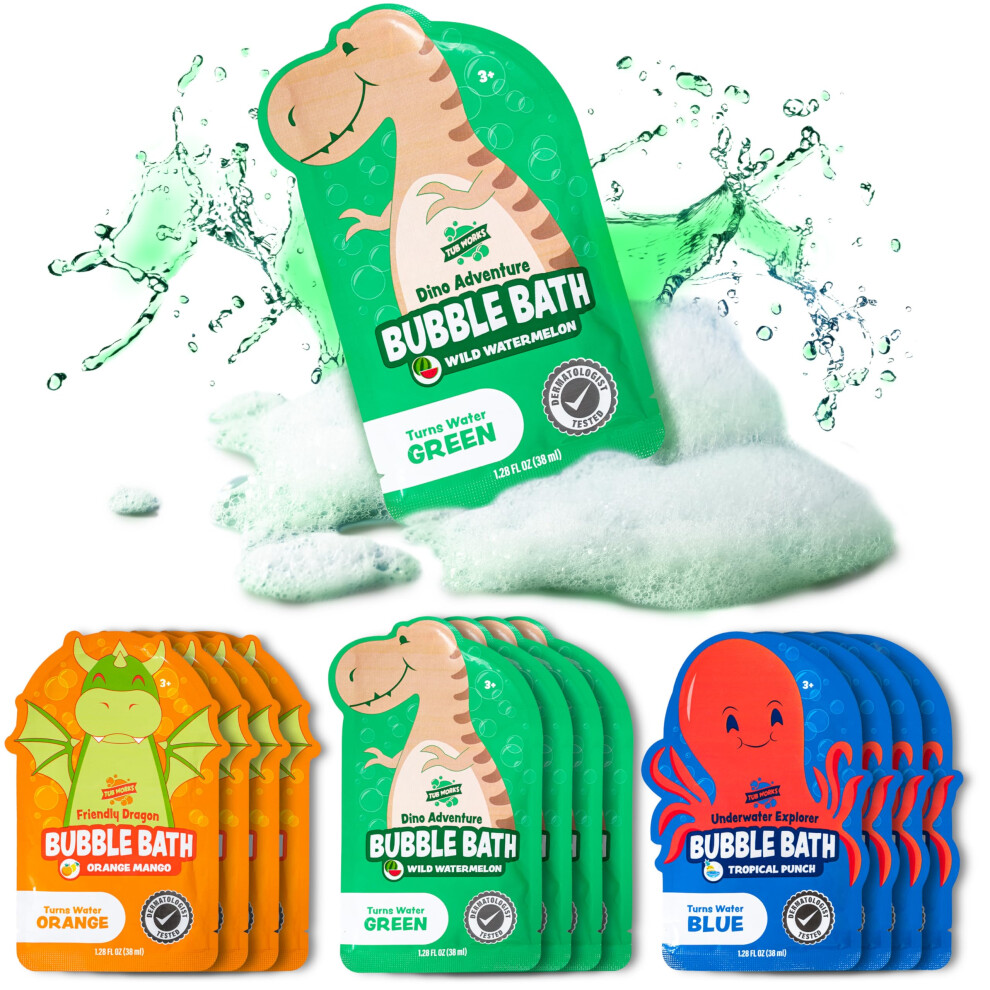 Tub Works Magical Kids Bubble Bath  Variety 12 Pack | Creates Colorful Bath Water & Tons of Bath Bubbles | Nontoxic | Character-Themed Bubble Bath for