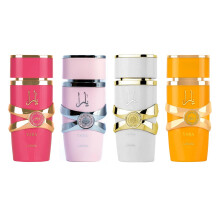 Lattafa 4-delade Eau De Parfum Spray fr kvinnor (3,4 uns Yara + 3,4 uns Yara Moi + 3,4 uns Yara Tous + 3,4 uns Yara godis)