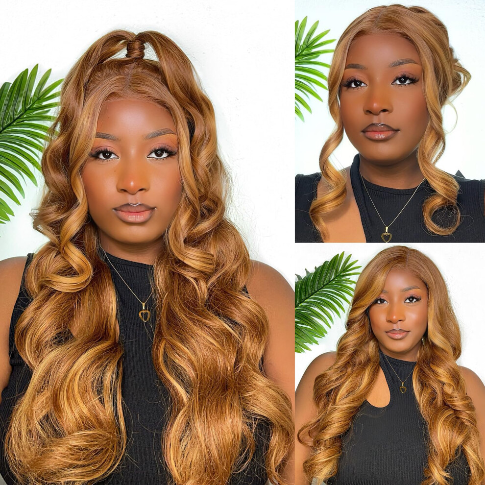 Su Mei.s Unisex Black Honey Blonde Lace Front Wig 6X5 Wear And Go Glueless Body Wave Synthetic Lace Front Wigs For Women 26Inch Pre Plucked Pre Cut Hd Lace Frontal