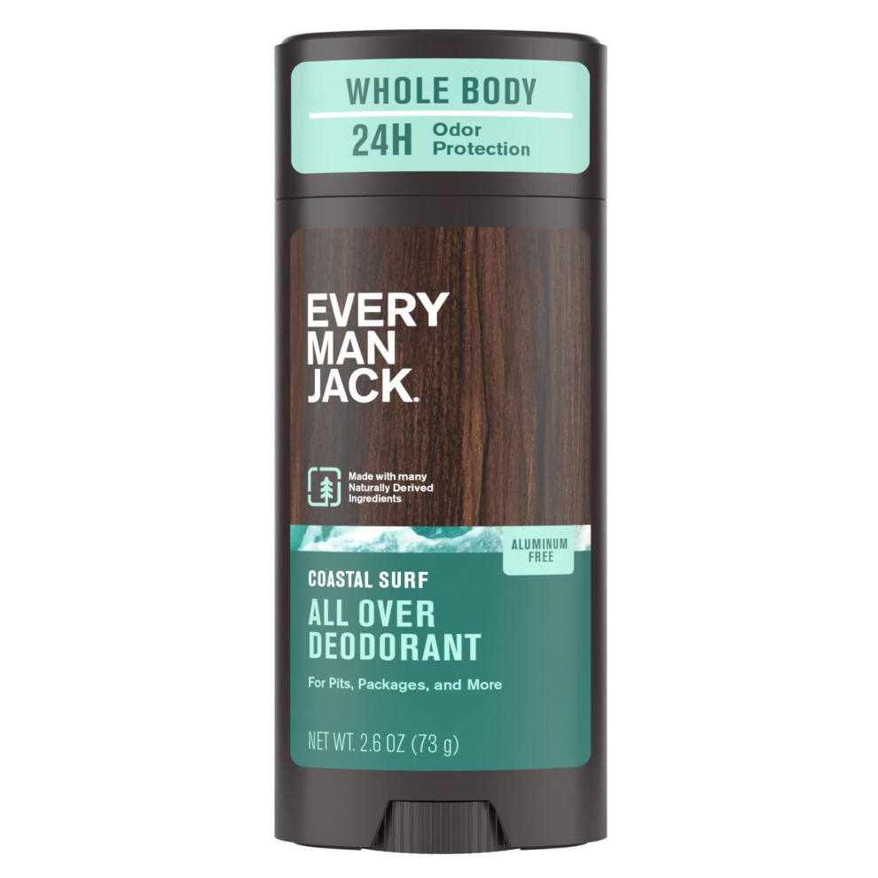 Every Man Jack All Over Deodorant - 24 Hour Whole Body Odor Protection - Aluminum Free - Coastal Surf Scent 2.6 oz (1 Pack)-image-OPC-PGMDHYV-NEW