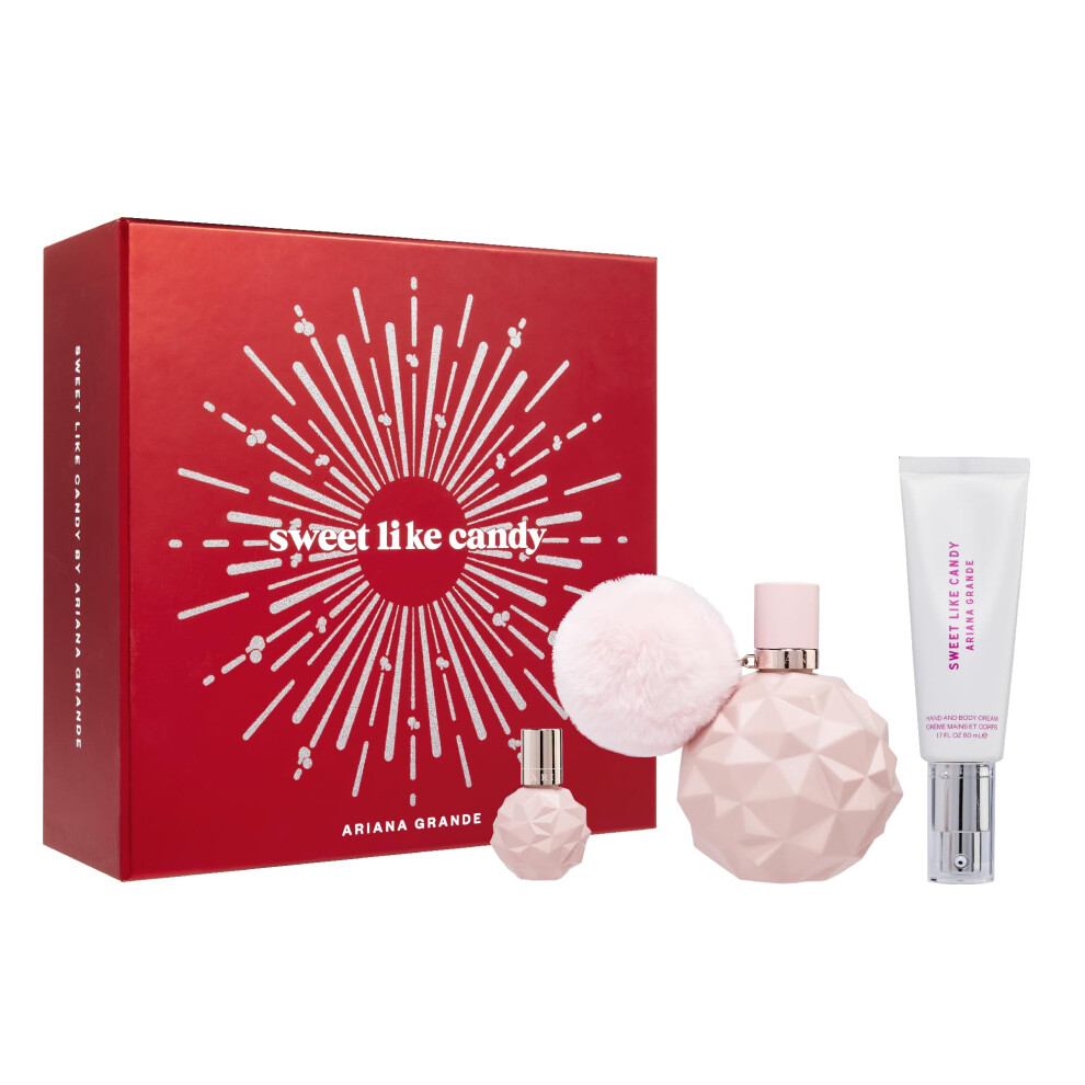 Ariana Grande Sweet Like Candy Limited Edition Holiday Set - Includes Eau de Parfum  Hand and Body Cream  and Deluxe Mini Parfum