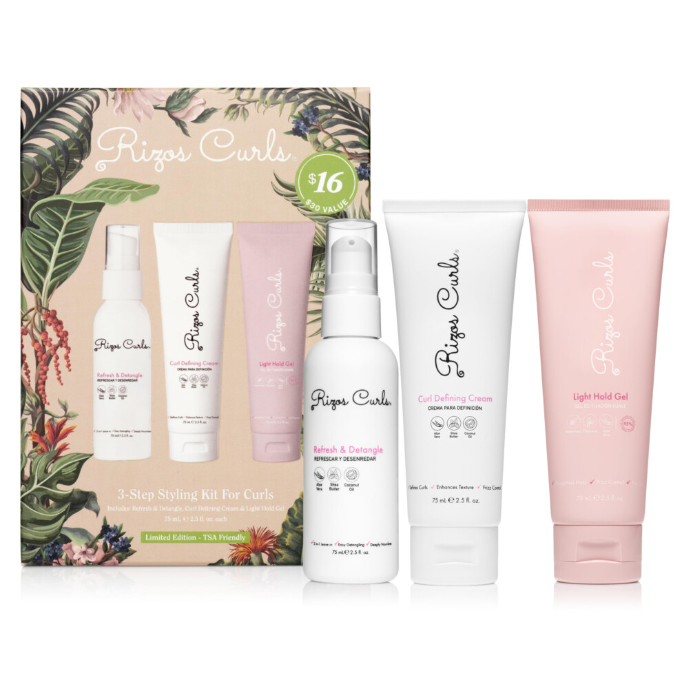 Rizos Curls 3-Step Styling Kit for Curls  Enhance & Define Curls  Add Volume & Hold  Frizz Control & Shine