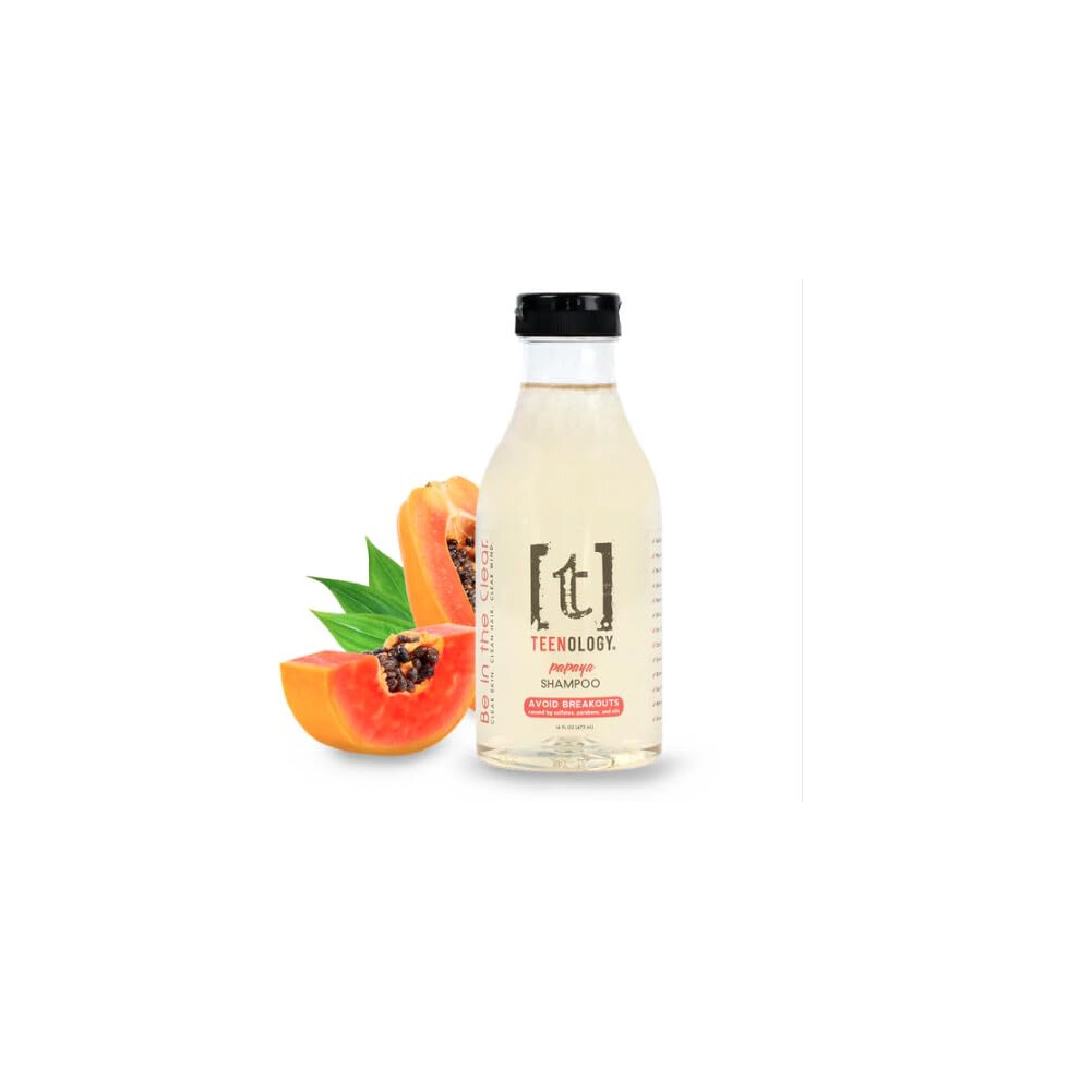 Teenology Shampoo For Teens - Avoid Forehead And Body Acne - No Sulfates Or Parabens Noncomedogenic Natural Botanical Extracts 16 Oz. (Fresh Papaya