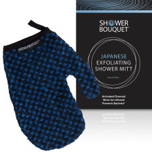 Japanese Exfoliating Mitt for Shower [1-Pack Blue] - Charcoal & Silver Ion Exfoliating Glove - Gentle Exfoliation & Deep Cleansing Shower Mitt - Exf
