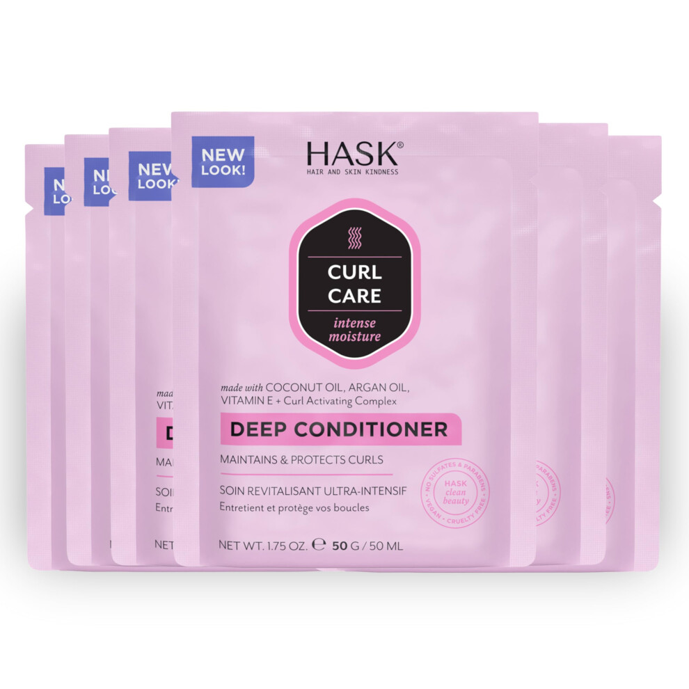 Hask Curl Care Deep Conditioner Treatments For Curly Hair- Vegan Formula Cruelty Free Color Safe Gluten-Free Sulfate-Free Paraben-Free - Pack Of