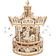 Robotime 3D Wooden Puzzles for Adults Music Box, Romantic Carousel