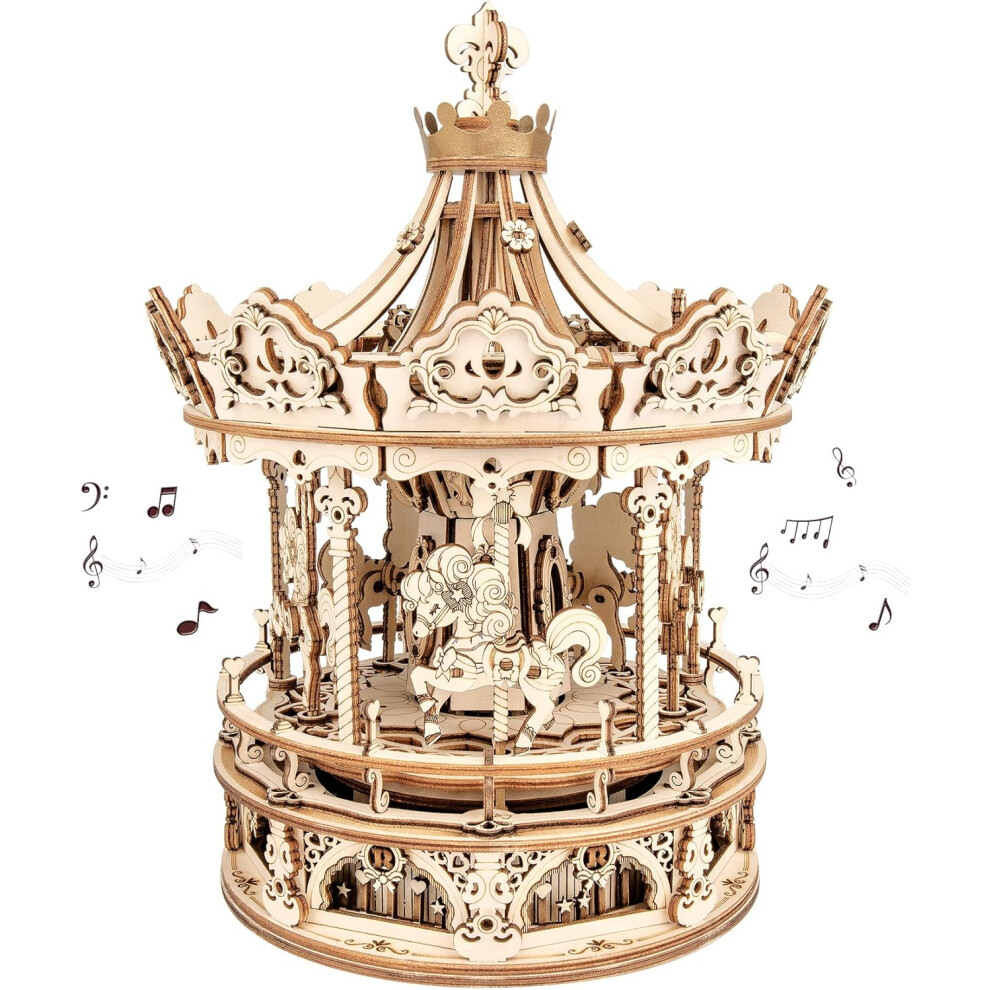 Robotime 3D Wooden Puzzles For Adults Music Box, Romantic Carousel