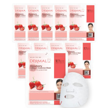 DERMAL Strawberry Collagen Essence Facial Mask Sheet 23g Pack of 10 - Pore Tightening & Sebum Control for Oily Skin Hydrating Daily Skin Treatme