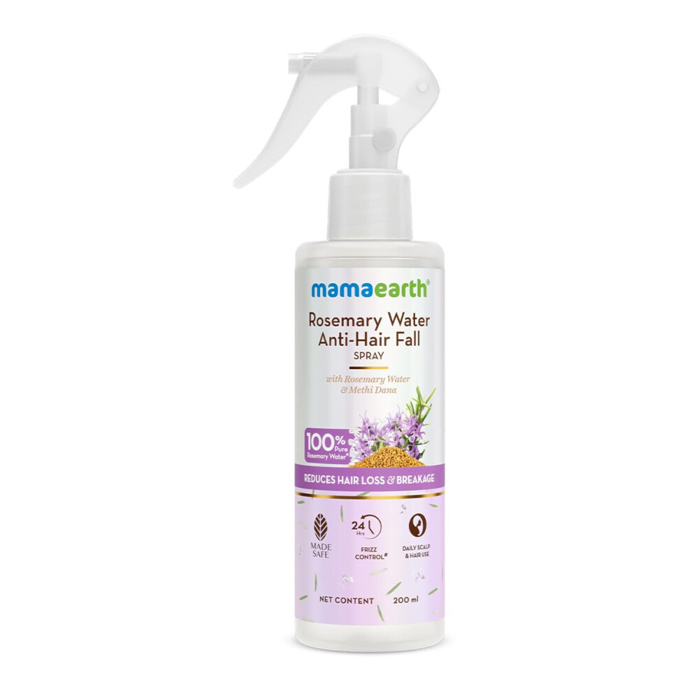 Mamaearth Rosemary Water Anti-Hair Fall Spray | Controls Hair Loss & Reduces Breakage | Lightweight Non-Sticky & Easy To Apply | Nourishes Scalp For