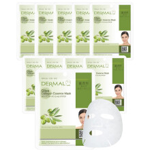 DERMAL Olive Collagen Essence Korean Facial Mask Sheet Pack of 10 - Nourishing Deep Hydration Reduces Fine Wrinkles - Hypoallergenic Skin Frien