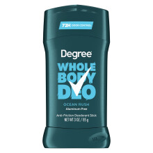 Degree Men Whole Body Deodorant Stick Glides on Clear + Absorbs Sweat Ocean Rush Scent Aluminum Free 72H Odor Protection 3 oz