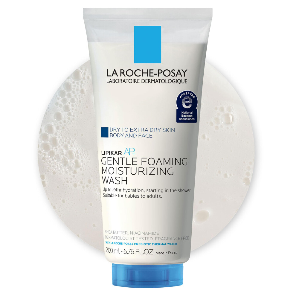 La Roche Posay Lipikar AP+ Gentle Foaming Moisturizing Wash  Shea Butter + Niacinamide + Glycerin  Moisturizing Body Wash & Face Wash For Dry Skin  Na
