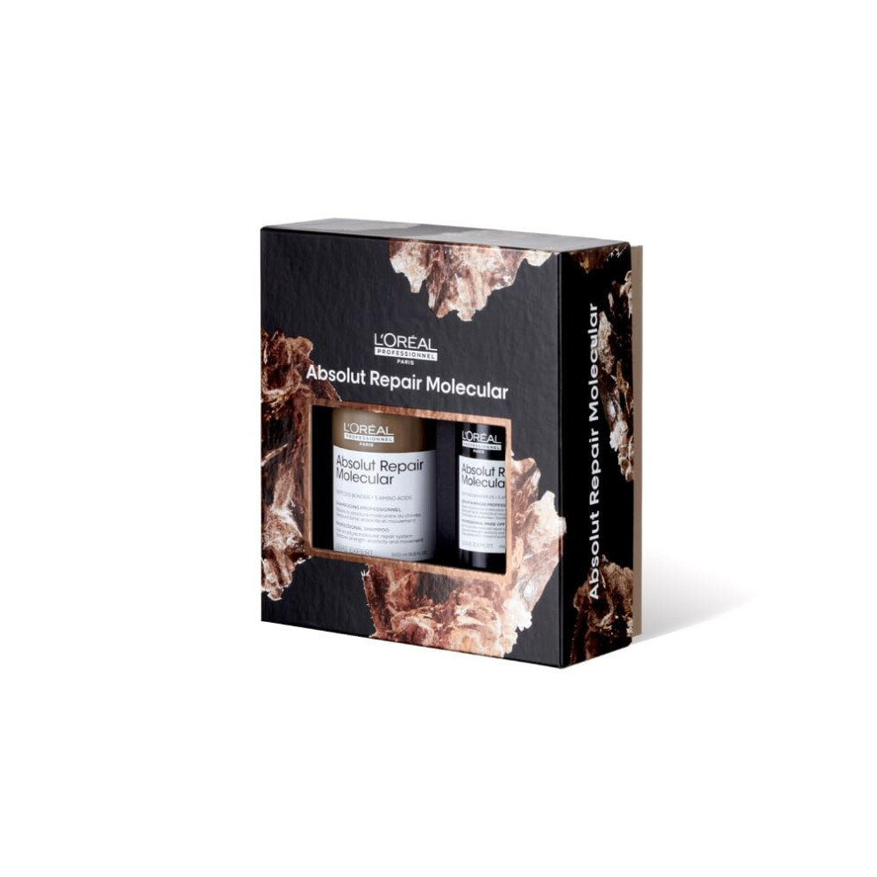 L'Oreal Professionnel Absolut Repair Molecular Shampoo & Serum Holiday Gift Set - Sulfate-Free  Strengthening For Extremely Dry Damaged Hair  With Ami