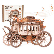 Robotime 3D Wooden Puzzles for Adults, Music Box Model Kits,Stagecoach