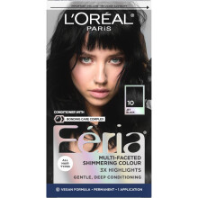 LOr?al Paris Feria Veelzijdige glanzende permanente haarkleur Haarverf met hoge intensiteit voor 3X highlights 10 Jet Black (zwartste zwart) 1 Haarve