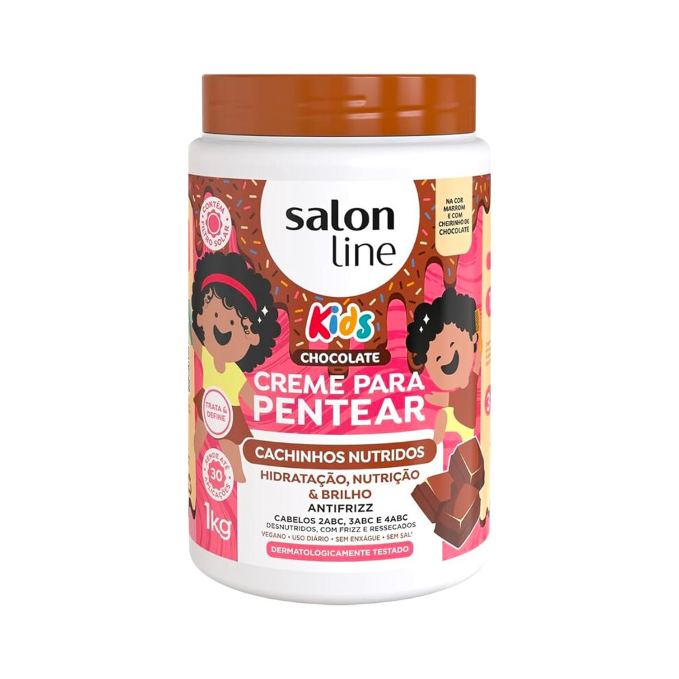 Linha Creme Para Pentear (Kids) - Cachinhos Nutridos Chocolate 1 Kg - (Combing (Kids) - Nourished Curls Chocolate Net 35.27 Oz) Cream Salon Line