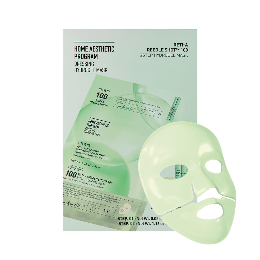 Vt Cosmetics Reti-A Reedle Shot 100 2-Step Hydrogel Mask(34.5Gx4ea) Intensive Tightening Exosome Retinol Face Mask Overnight Melting Mask Ideal Fo