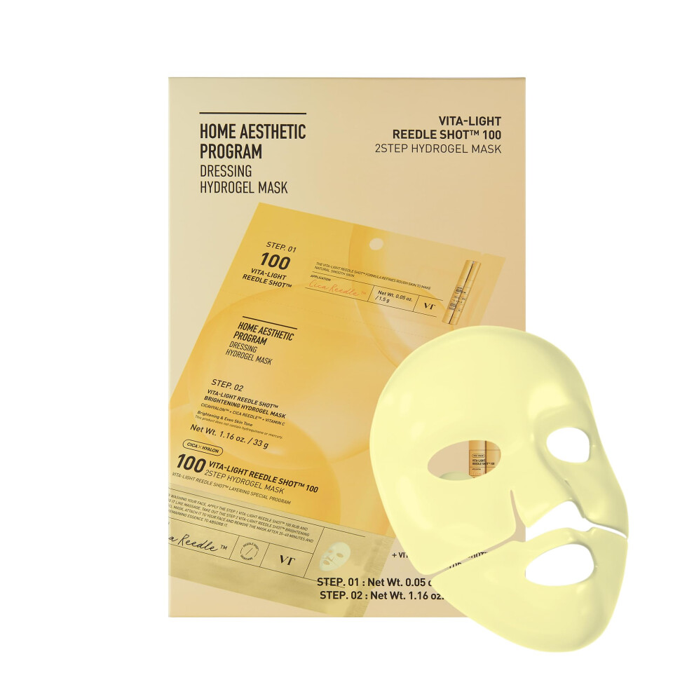 Vt Cosmetics Light Vita- Reedle Shot 100 2-Step Hydrogel Mask(34.5Gx4ea) Intensive Glowing Exosome Glutathione Face Mask Clear & Even Skin Tone Ove