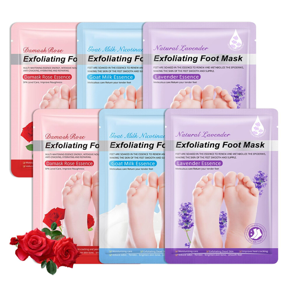Lzylls 6Pcs Foot Peel Mask Exfoliating Foot Mask For Remove Dead Skin Hydrating Foot Care Mask Peel Off Mask For Calluses & Dry Toe Cracked Rough Quickly Moi