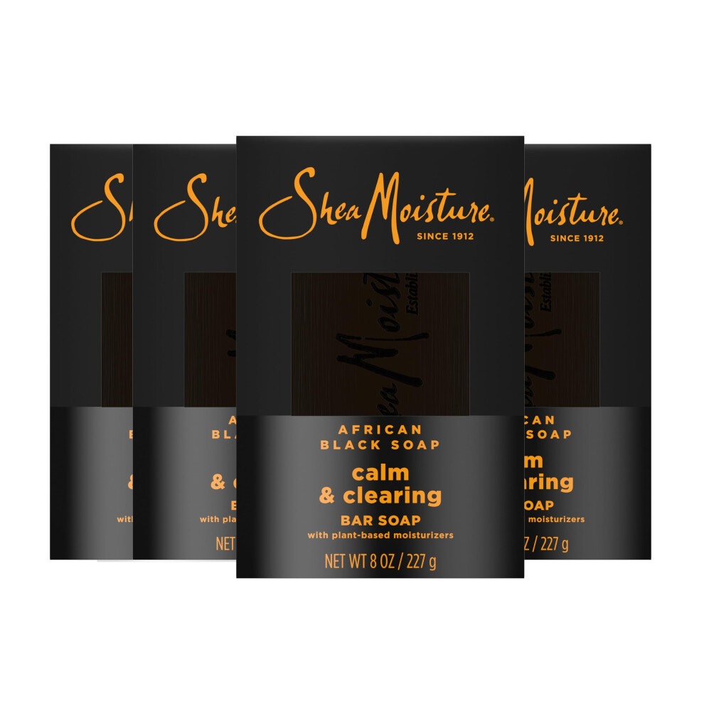 SheaMoisture Bar soap African Black Soap 4 count Soothe and Clarify Skin Soothing and Clarifying bar soap with 24h shea moisture nutrients for Healthy