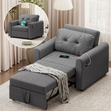 Sofa Bed, 3 in 1 Convertible Single Sofa Bed with USB & Type-C Ports with Pocket and Adjustable Backrest