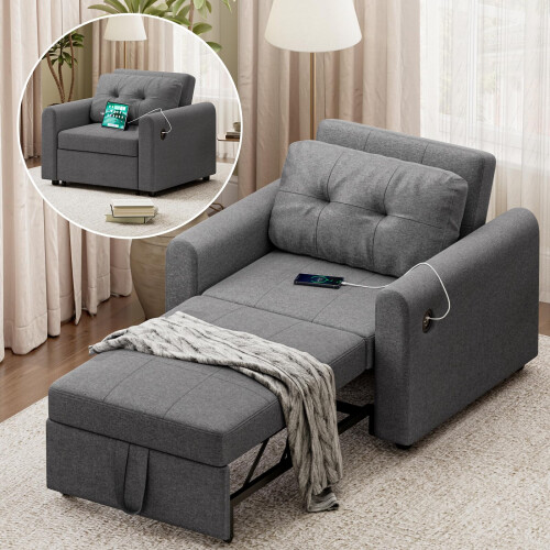 Convertible Single Sofa Bed with USB & Type-C Port