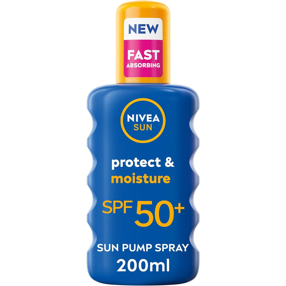 NIVEA SUN Protect & Moisture Sun Spray SPF 50+ (200ml), Moisturising Suncream Spray with Vitamin C and Hyaluron, Immediate UVA/UVB Protection, Fast
