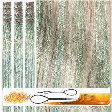 CelineBella Extensions Cheveux Tinsel Verts 80 Brins/Pcs Très Mignons Pour Enfants Filles Cosplay Fête Noël (Vert Clair, 24 Pouces)