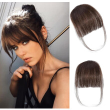 ORIGEN Clip in Bangs ?gte menneskeh?r Clip on Wispy Bangs Frynser med templer H?rstykker Falske pandeh?r Extensions til kvinder M?rkebrun farve