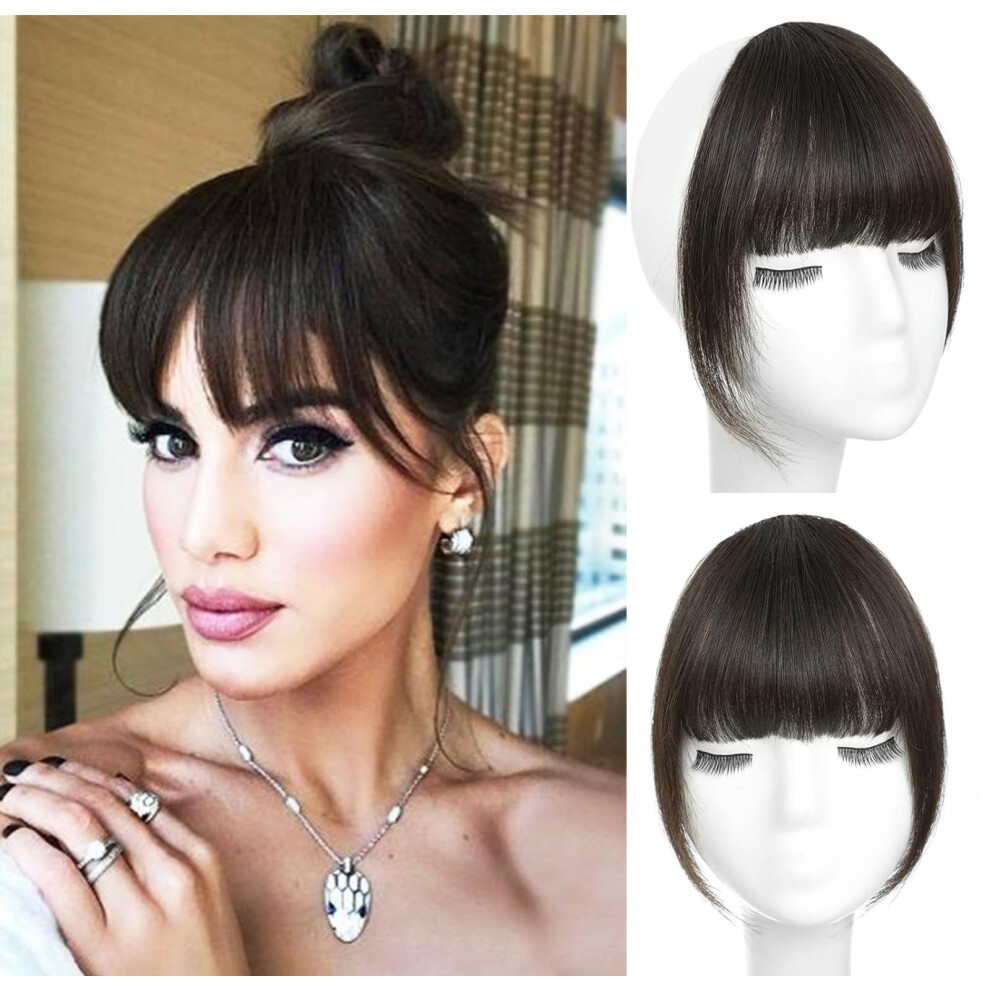 Origen Unisex Black,Brown Clip In Bangs Real Human Hair Clip On Wispy Bangs Fringe With Temples Hairpieces Fake Front Bangs Extensions For Women Brown Black Color