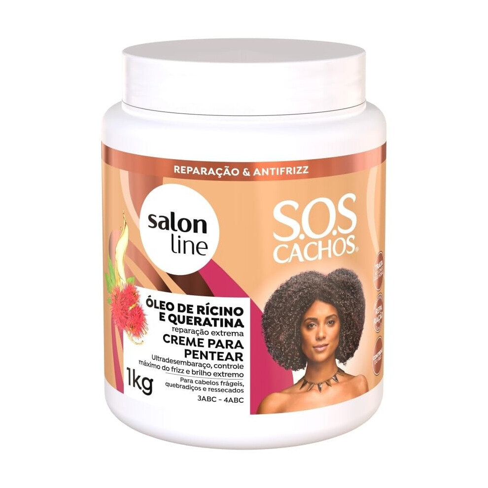Salon Line Cream - Linha Sos Cachos (Oleo De Ricino E Queratina) - Creme Para Pentear 1 Kg - (Sos Curls (Castor Oil And Keratin) - Combing Net 35.27 O