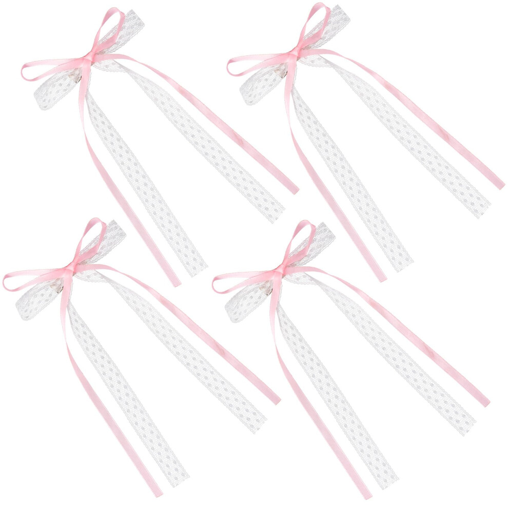 Hinzic Lot De 4 Barrettes Cheveux En Dentelle Rose Et Blanc Avec N Uds Et Longue Queue Pour La Saint-Valentin, Un Mariage, Un Bal, Un Anniversa-image