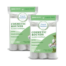 TL Care 100% Premium Cotton Rounds (600 Count) med rejsebeholder-fnugfri Ultra Soft & Absorbent 3-lags bomuldspuder til fjernelse af ansigt og ma