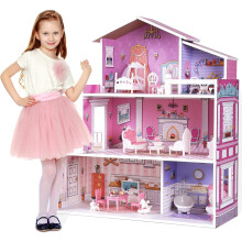 Robotime ROBUD Wooden Large Dollhouse 24pcs Furniture for Girls Kid 3+