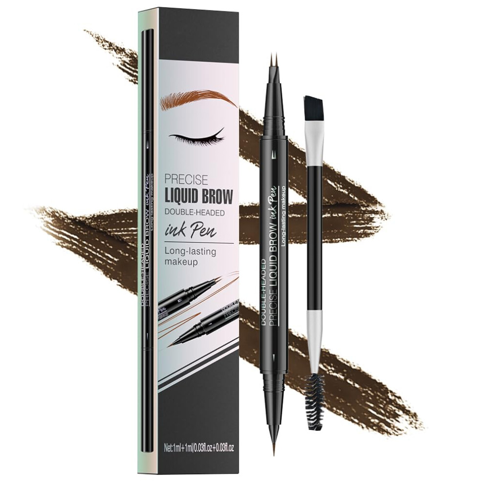 Pinkiou Eyebrow Pen Microblading Eyebrow Pencil 2 In 1 Dual-Ended Eyebrow Pencil With 2-Fork-Tips And Precision Brush With Dual-Ended Mascara Brush