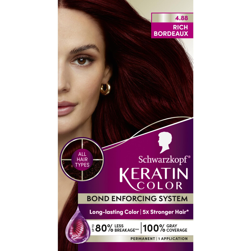 Schwarzkopf Keratin Color Permanent Hair Color  4.8 Rich Bordeaux  1 Application - Salon Inspired Permanent Hair Dye  for up to 80% Less Breakage vs U-image-OPC-PGMDPBG-NEW