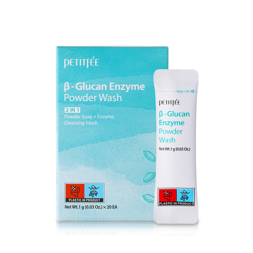 Petitfee B-Glucan Enzyme Powder Wash 1G*20Ea - Facial Cleanser Cleansing Powder With Papaya Extract Papain Rice Extract For Mild Daily Exfoliation