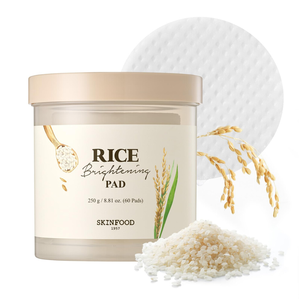 Skin Food Since 1957 Skincare Face Toner With 100% Cotton Pads For Glow Glass Skin Natural Rice Water Milk Hydrating Exfoliating Glowing Vegan 8.81 Oz (60 Pads)
