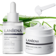 LANBENA 3-in-1 Blackhead Removal Set - Pore Strips (30g) Pore Minimizing Serum (30ml) & Removal Paper - Mask for Face Minimizes Pores & Leaves