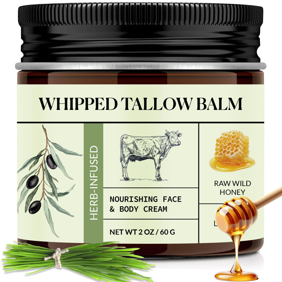 Lopiany Cream Beef Tallow For Skin Beef Tallow And Honey Balm All-Natural Face Body Moisturizer Nourishes And Hydrates The Skin Grass Fed Whipped Tallow