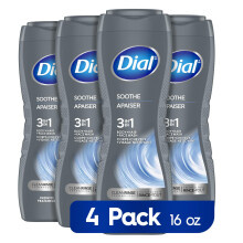 Dial Men 3-em-1 Gel de Banho, Cabelo e Rosto, Soothe, Frescor Infinito, 16 fl oz, Pacote de 4