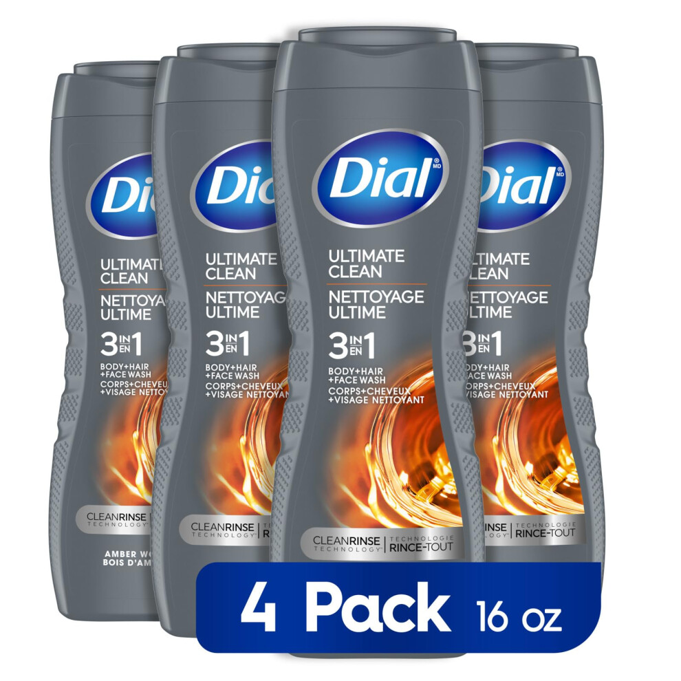 Vytocit Amber Dial Men 3In1 Body Hair And Face Wash Ultimate Clean Woods Scent 16 Fl Oz Pack Of 4
