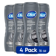 Dial Men 2 em 1, Gel de Banho e Rosto, Esfoliante Suave, Carvão Ativado, 16 oz (Pacote de 4)