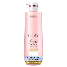 Olay Super Serum Body Wash for Extra Dry Skin 24hr Long Lasting Hydration 5+ Ingredient Serum Complex for Bright Even Firm Luminous Skin 18.5 fl oz