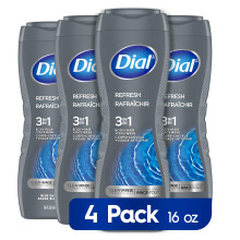 Dial Men 3 em 1 Gel de Duche, Cabelo e Rosto, Refrescante, Aroma de Sálvia Azul, 16 fl oz, Pacote de 4
