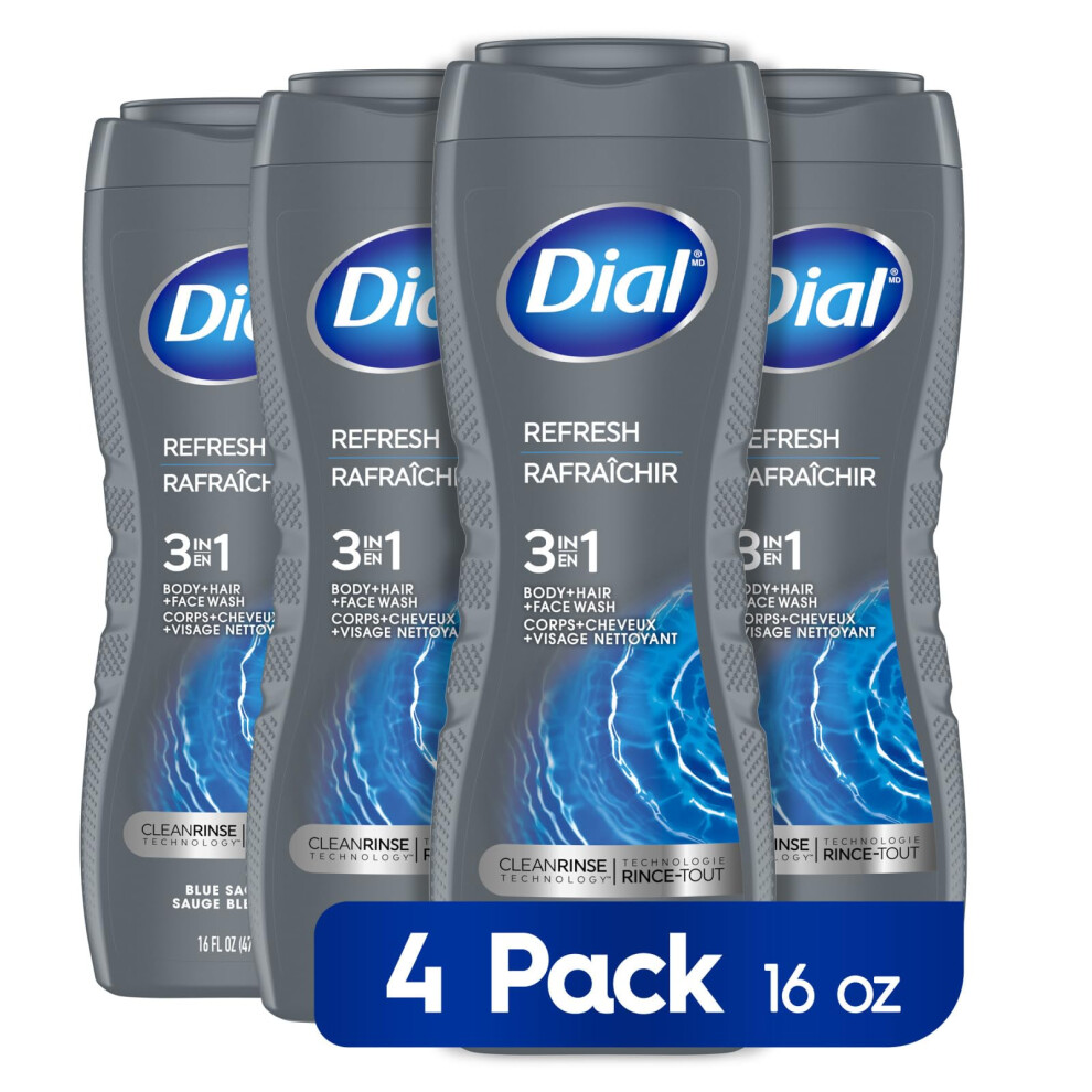 Dial Men 3-In-1 K Rper-, Haar- Und Gesichtswaschmittel, Refresh, Blauer Salbeiduft, 473 Ml, 4Er-Pack-image