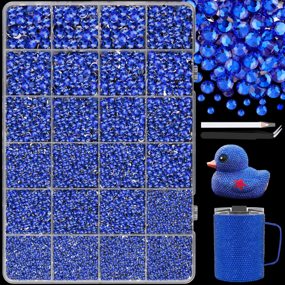 25000Pcs Rsine En Rsine Avec Pince Piler Pour Fabriquer Des Tailles Mlanges De 2 6 Mm (Bleu Royal) Gemmes Plat Non-Fix-image