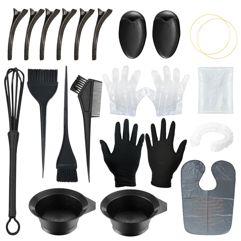 Junkujk 20Pcs Hair Dye Coloring Kit Hair Coloring Dyeing Bleaching Kit With Dye Brush Mixing Bowl Tint Comb Blender Ear Cover Gloves Hairpin Cape Cap