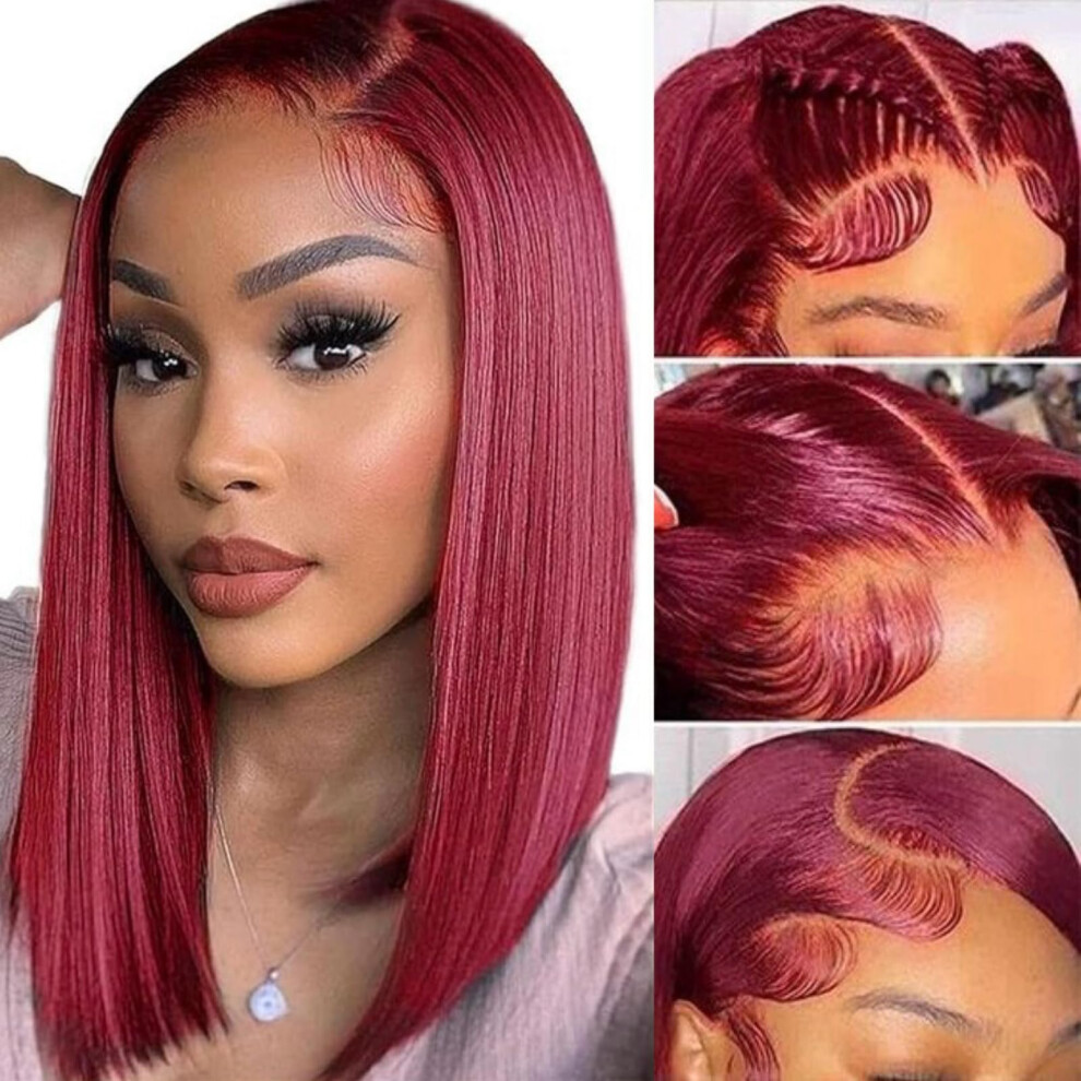 Vycrave Unisex Red 99J Bob Wig Human Hair 13X4 Hd Transparent Burgundy Lace Front Wigs Human Hair For Women 180% Density Frontal Wigs Pre Plucked With Baby Hair